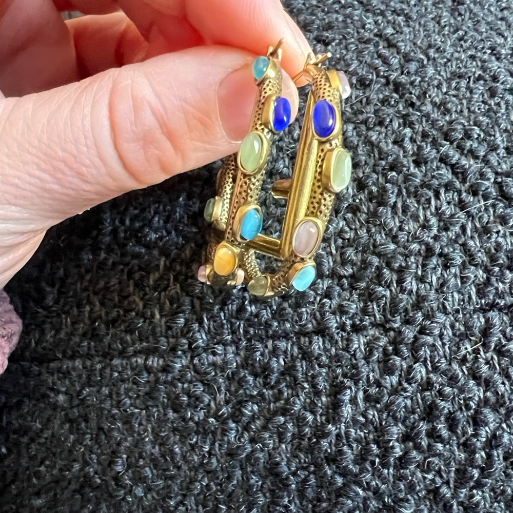 Fendi Gold Hoop Earrings with Turquoise Accents - Picture 10 of 12